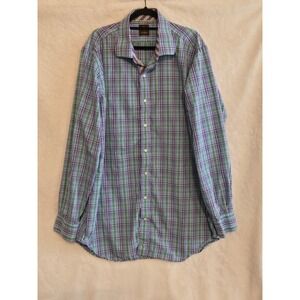 Tailorbyrd Mens 3XLT Plaid Button Down Shirt Blue Green Purple Tall Long Sleeve